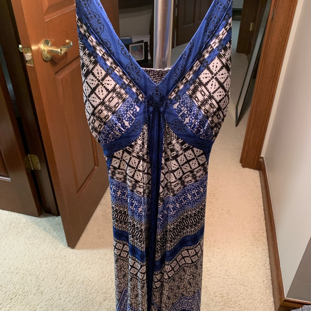 Blue and white maxi dress with lined cups